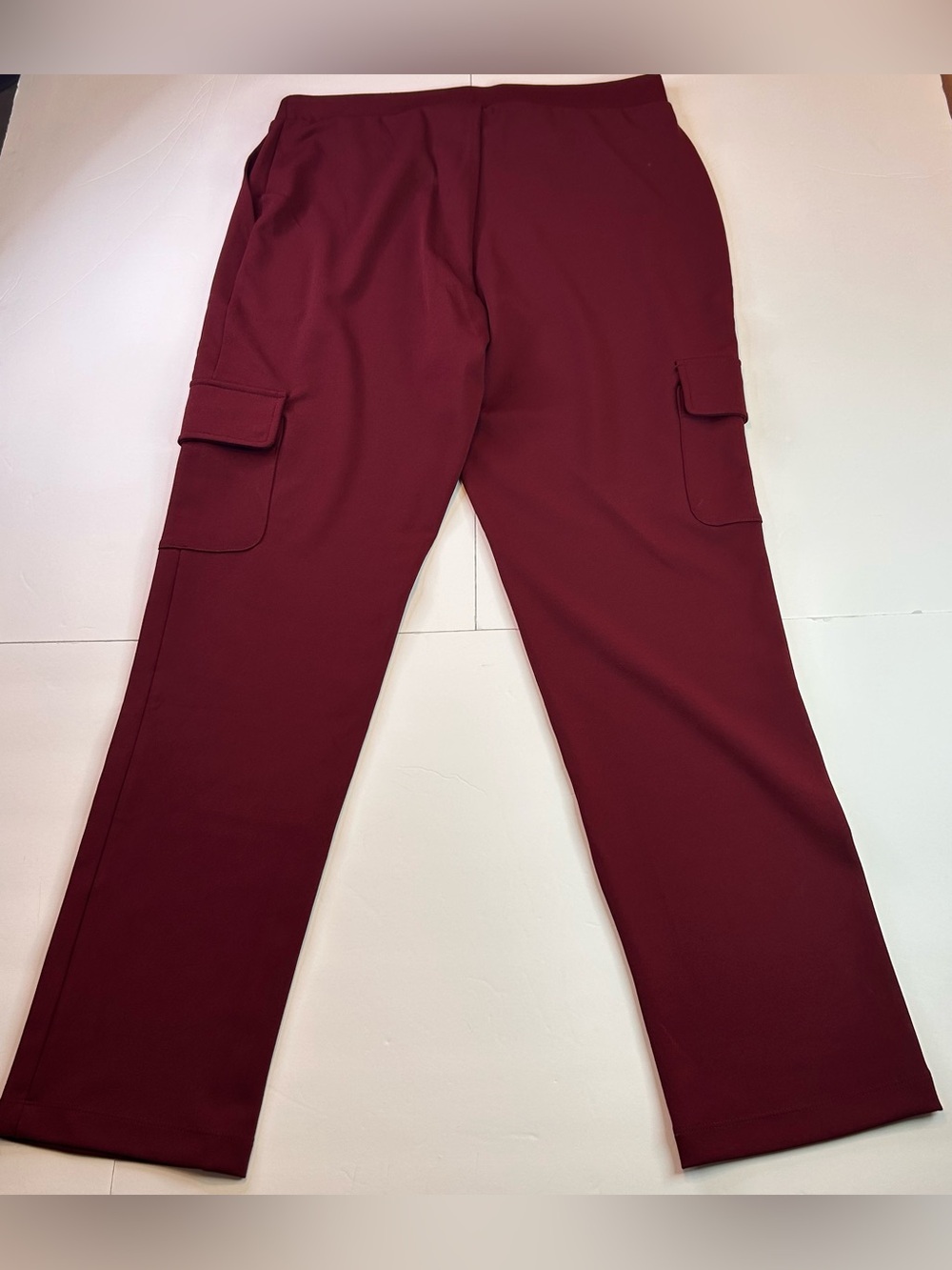 Lisa Rinna Collection Pull- On Burgundy Cargo California Crepe Pants Size M